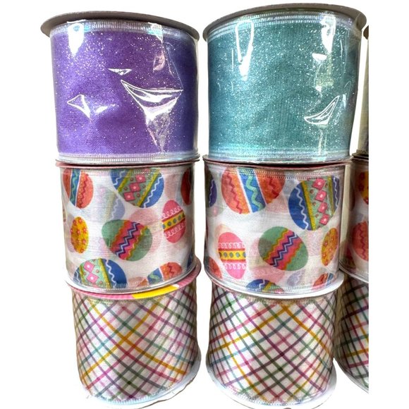 Easter Wired Edge Ribbon 2.5" x 3 yds. Lot of 12 Assorted See Pics - Picture 2 of 3